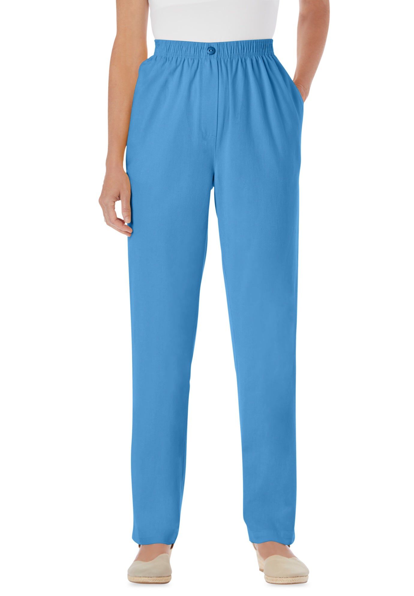 Plus Size Women's Straight-Leg All-Cotton Denim Pull-On 7-Day Elastic-Waist Jeans by Woman Within in Azure Blue (Size 22 W) Pant