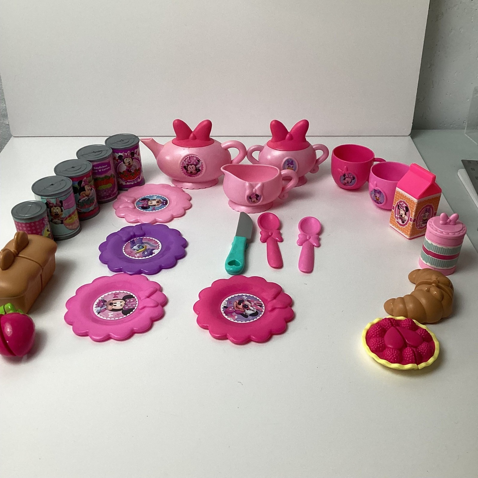 Disney Kitchen | Disney Minnie Mouse Tea Party Set Toy Pots Cups Plates Pretend Play Kitchen | Color: Cream/Pink | Size: Os