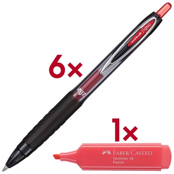 uni-ball 6x Gelroller »Signo 207 E« inkl. Textmarker »Textliner 46 Pastell apricot« rot Image
