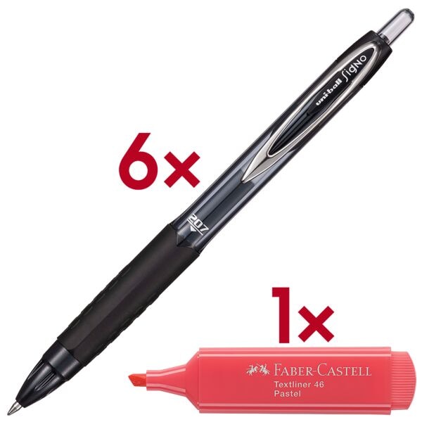 uni-ball 6x Gelroller »Signo 207 E« inkl. Textmarker »Textliner 46 Pastell apricot« schwarz Image