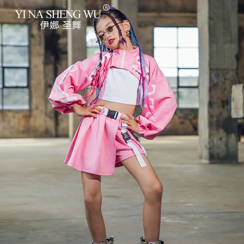 Kind Mädchen Jazz Dance Kostüm Kinder Straße Hip Hop Dance Jazz Kpop Dance Kostüm für Mädchen Rosa Outfit Streetwear Kleidung Sets