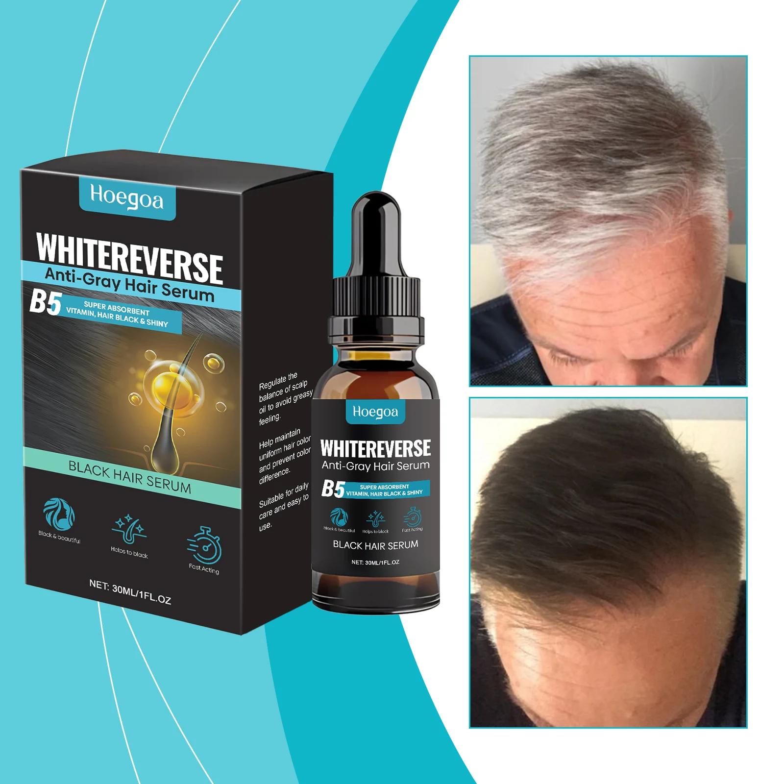 Hair Care Serum Grey hair Serum White Hairs Essence Anti-gray Hair Improve Hair Color Care Soft Black Daily Hair Care 30ML