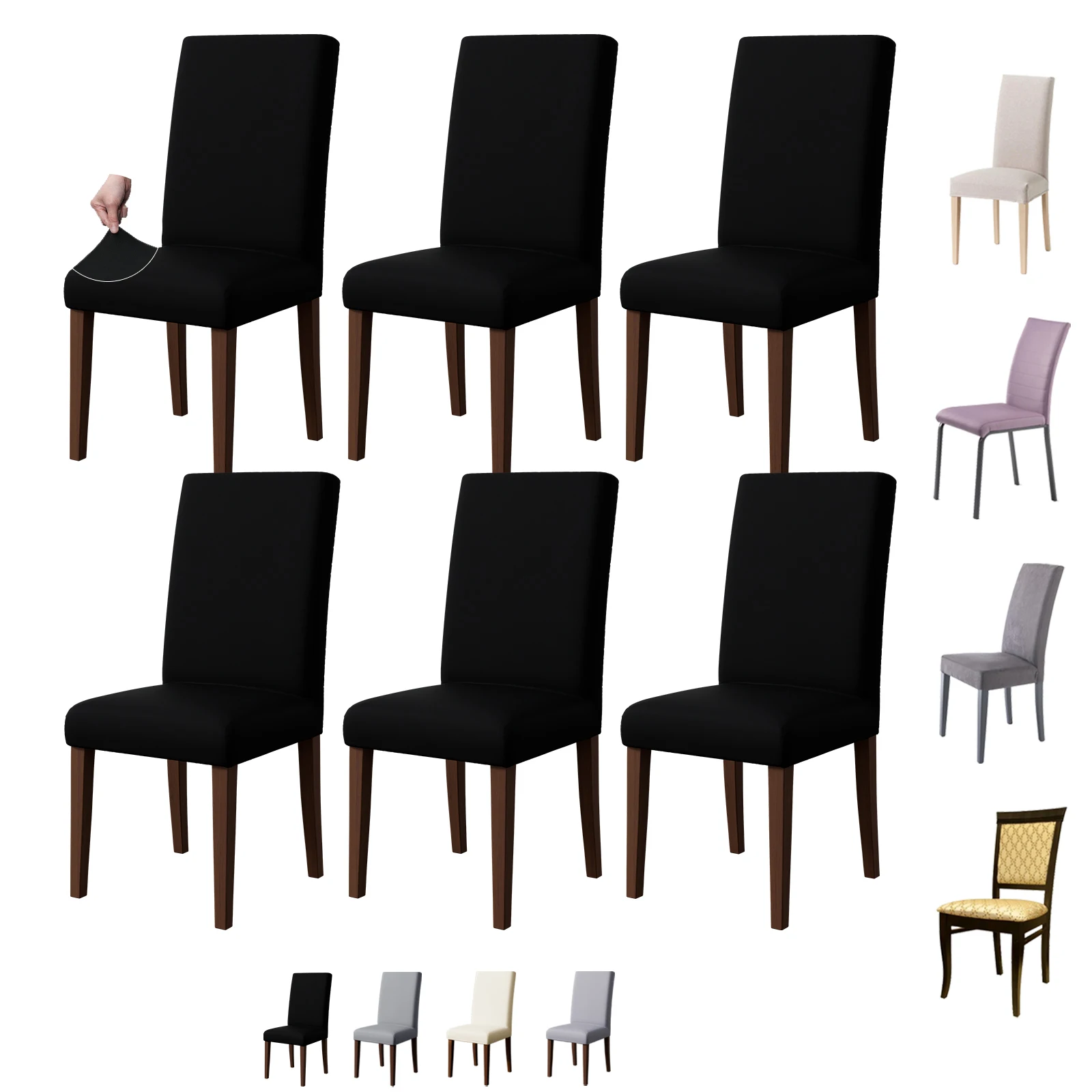 Milchseide, einfarbig, Stuhl, Stretch, Küche, abnehmbar, waschbar, Stühle, Schonbezüge, Sitzschutz für Zuhause, Party, Bankett Image