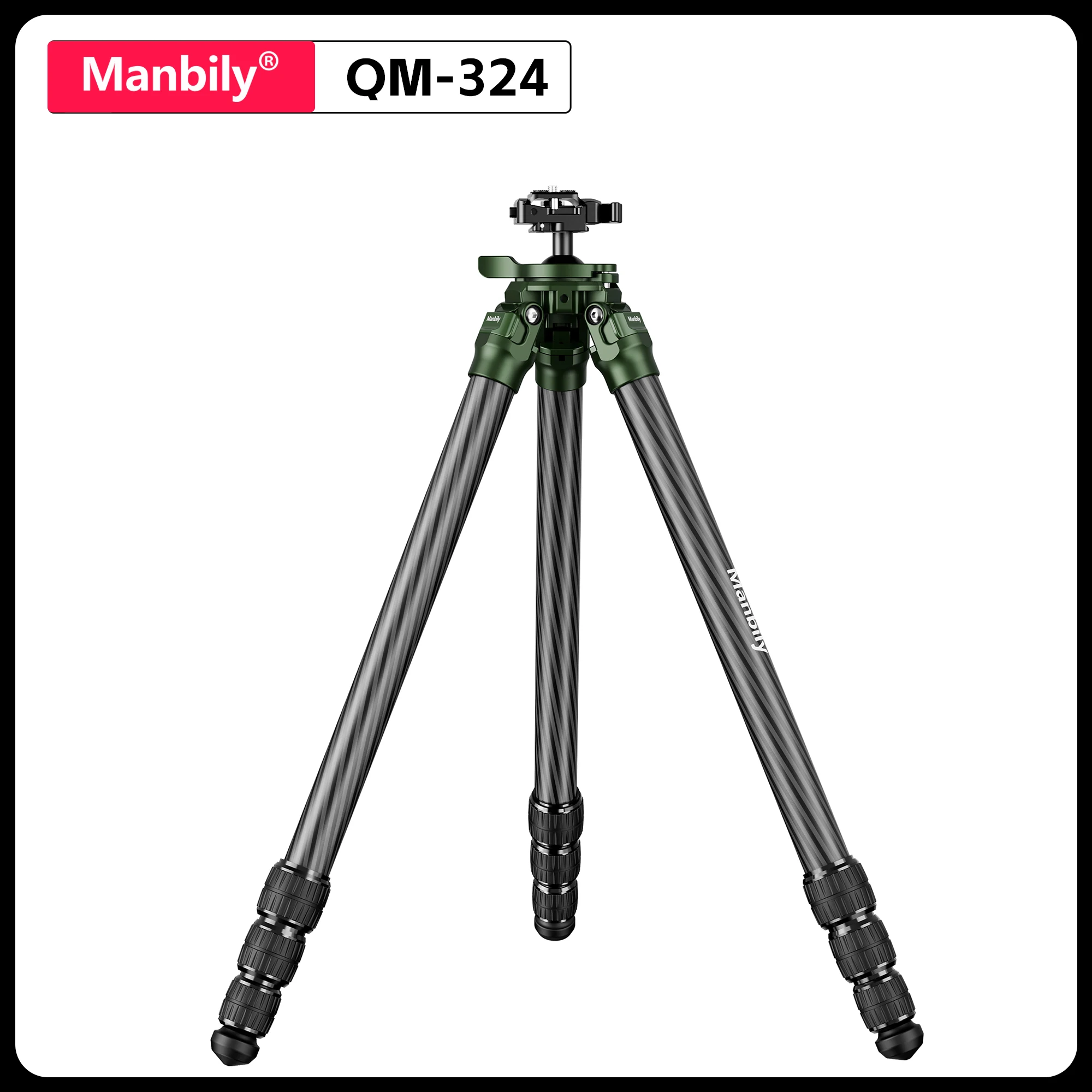 Manbily QM-324 Arca-Swiss Kohlefaser-Stativ für Kamera, Jagd, robustes professionelles Kamerastativ, maximale Belastung 44 lbs/20 kg Image