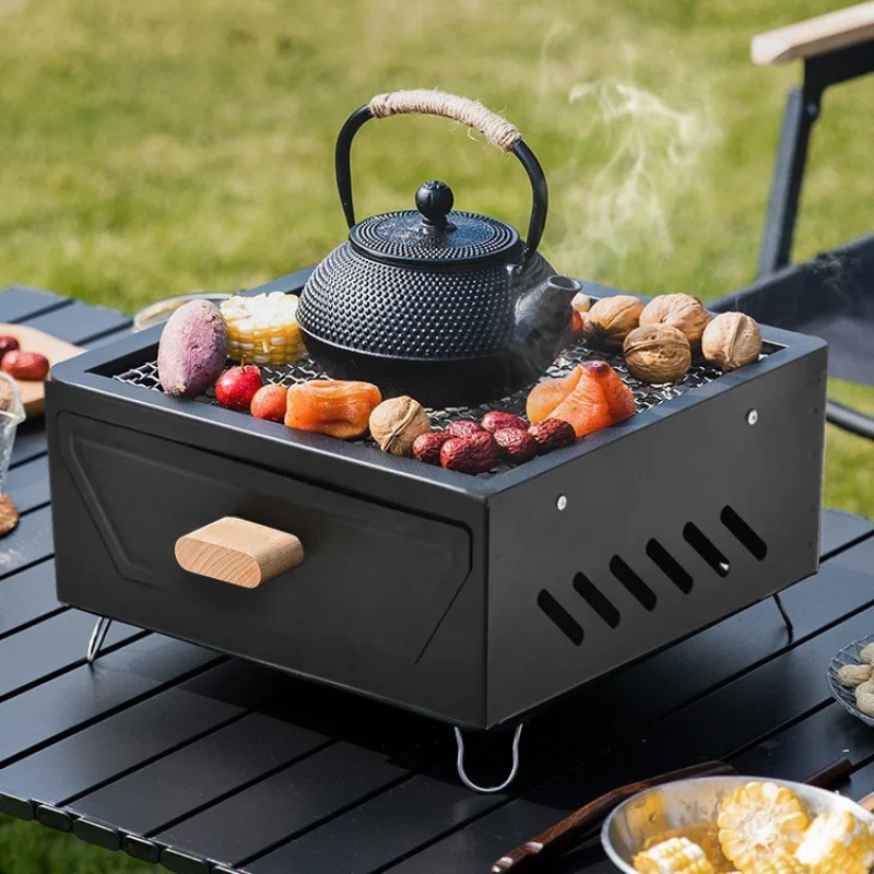 Camping cour Barbecue Grill extérieur Portable charbon de bois Barbecue support carré Camping bassin de feu pliable pique-nique Barbecue outil
