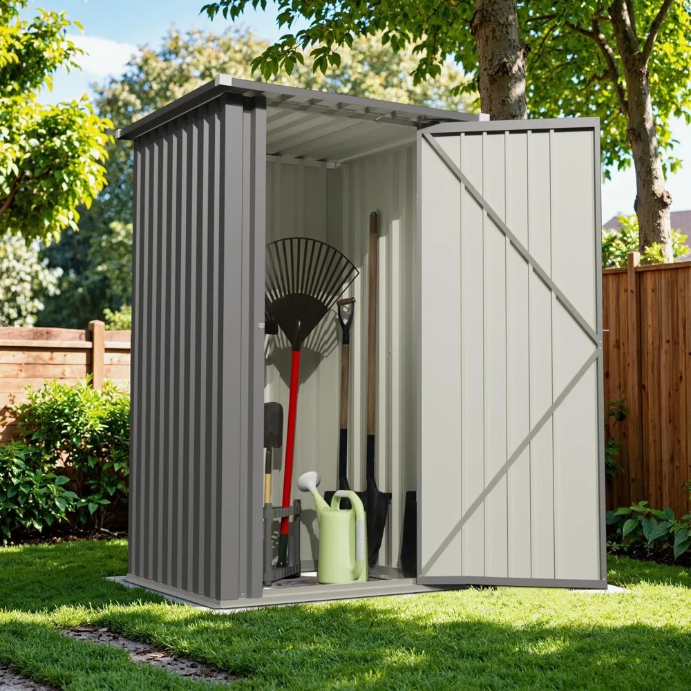 3x3 FT Outdoor Storage Shed, Small Garden Tool Shed with Single Lockable Door, Metal Tool Storage Shed with Sloping Roof
