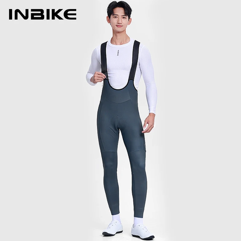 INBIKE Fleece Rennrad Trägerhose für Herren Winter Thermo Radfahren Träger Winddicht Radfahren Fahrradhose MTB Fahrradbekleidung Mann Image