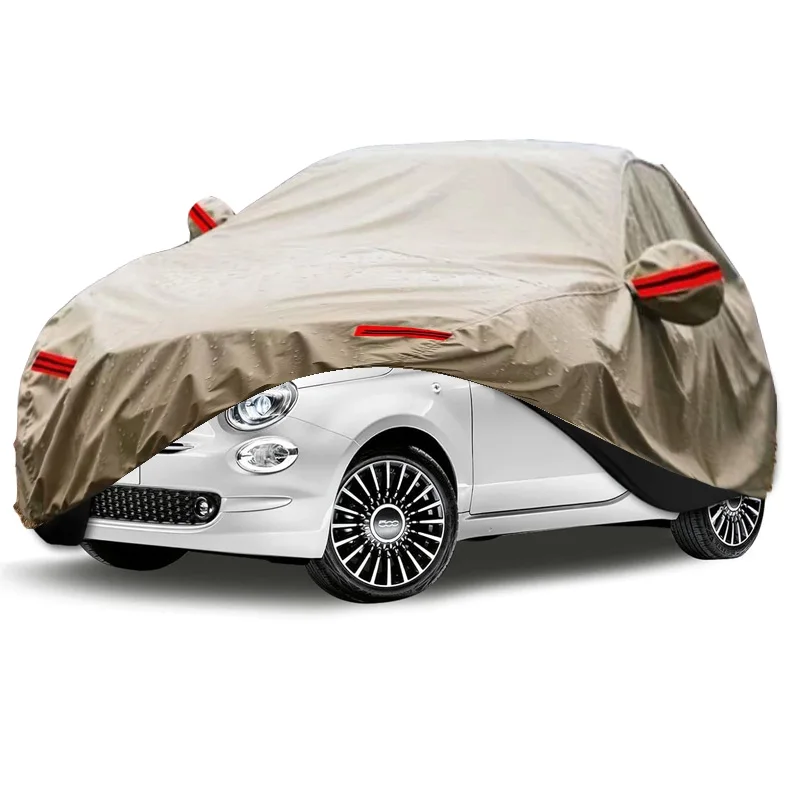 Housses de voiture imperméables pour Fiat 2007 – 2023 500/500C/500E Abarth/New Fiat 500 (noir) 210T, capot de tempête extérieur personnalisé