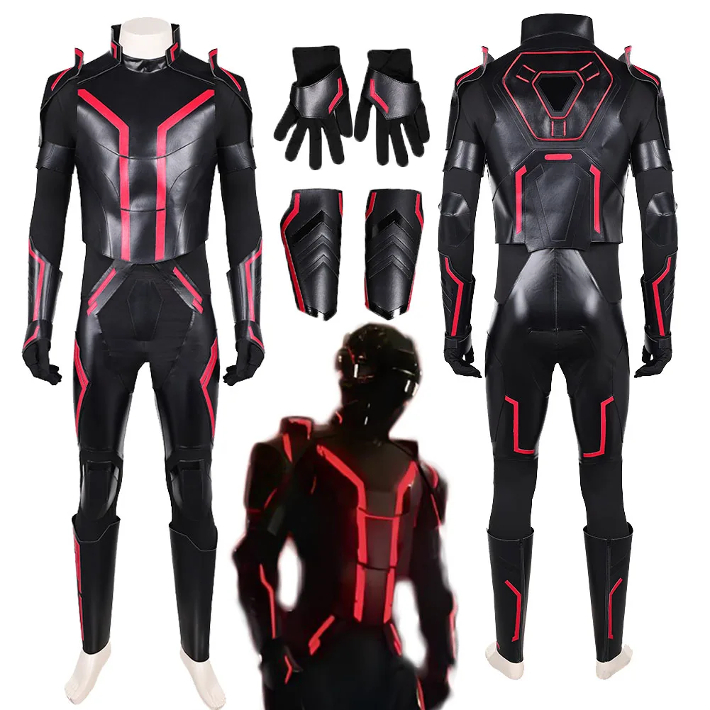 Film Tron Ares Cosplay Leder Overall Set Schwarz Rot Kleidung Disguise Kostüm Outfits Halloween Karneval Party Für Erwachsene Männer Image