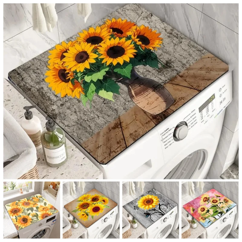 Sunflower Bouquet Washer Dryer Dust Cover Creative Washing Machine Dust Cover Pad Fast Drying Absorbent Protector Mat Fashion