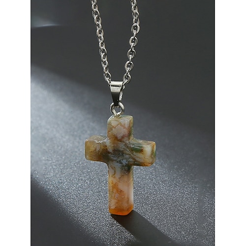 Collana con ciondolo a croce in pietra naturale natalizia da uomo, disponibile in più colori, design elegante e alla moda, perfetta come regalo per le feste