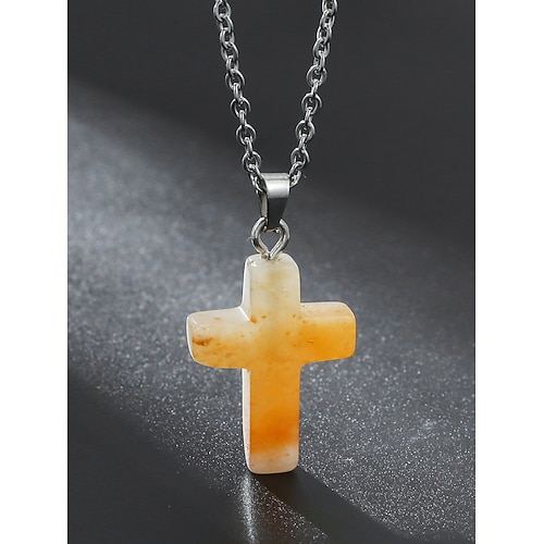 Collana con ciondolo a croce in pietra naturale natalizia da uomo, disponibile in più colori, design elegante e alla moda, perfetta come regalo per le feste