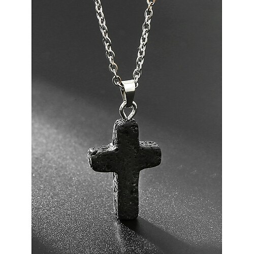 Collana con ciondolo a croce in pietra naturale natalizia da uomo, disponibile in più colori, design elegante e alla moda, perfetta come regalo per le feste