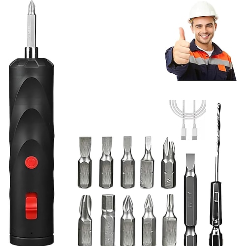 cacciavite elettrico a batteria, cacciavite elettrico a batteria aggiornato con set di punte per trapano, piccolo kit di utensili con 13 punte, ricarica di tipo C, ideale per mobili, riparazioni