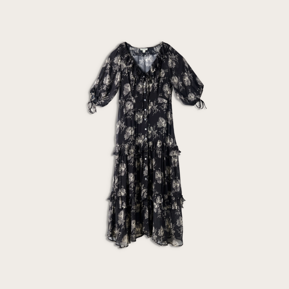 Tecovas Women's Elbow-Length Maxi Dress, Black/White, Viscose, Size XS