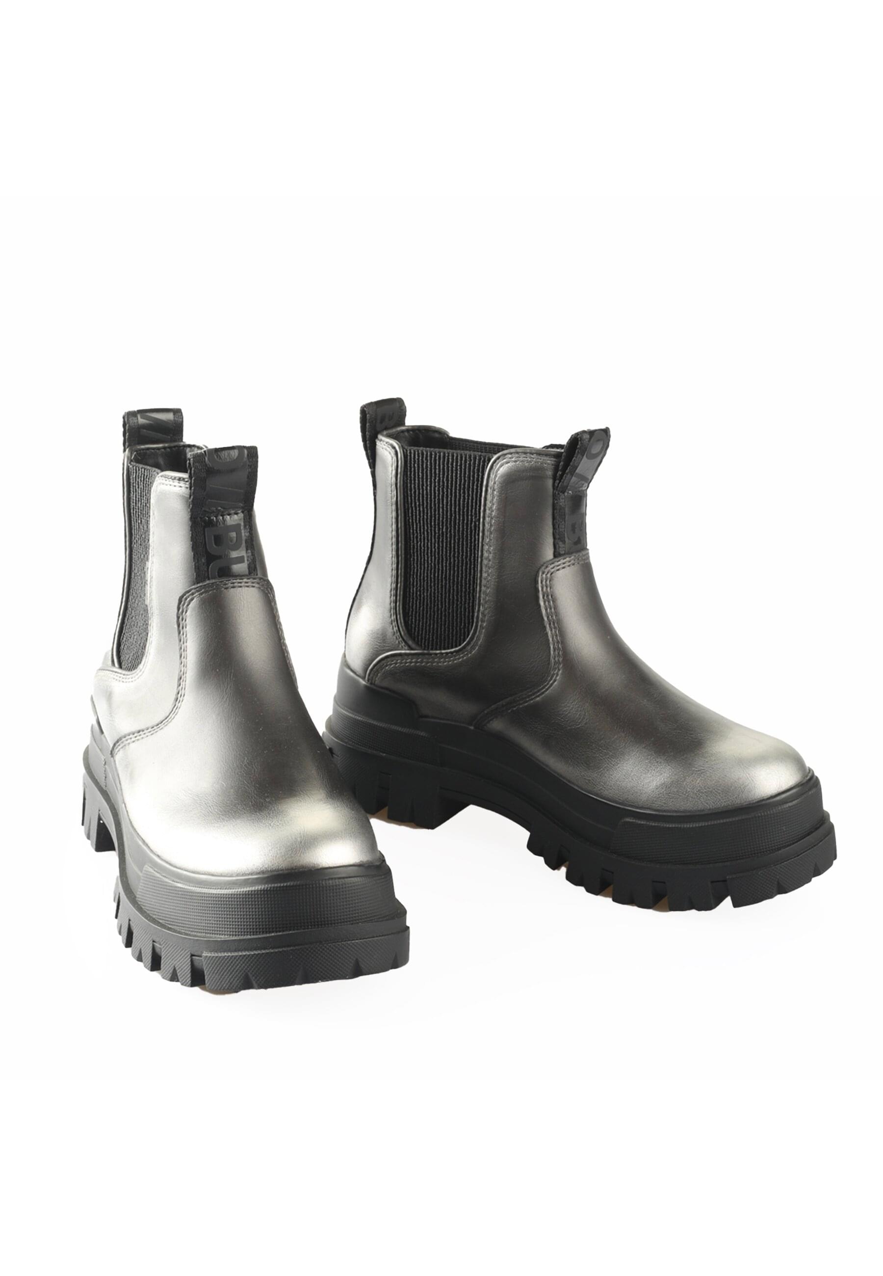 Stiefel BUFFALO "Buffalo Aspha Chelsea Vntg Vegan Nappa", Damen, Gr. 39, pewter, schwarz, Kunstfaser, unifarben, Schuhe Stiefel