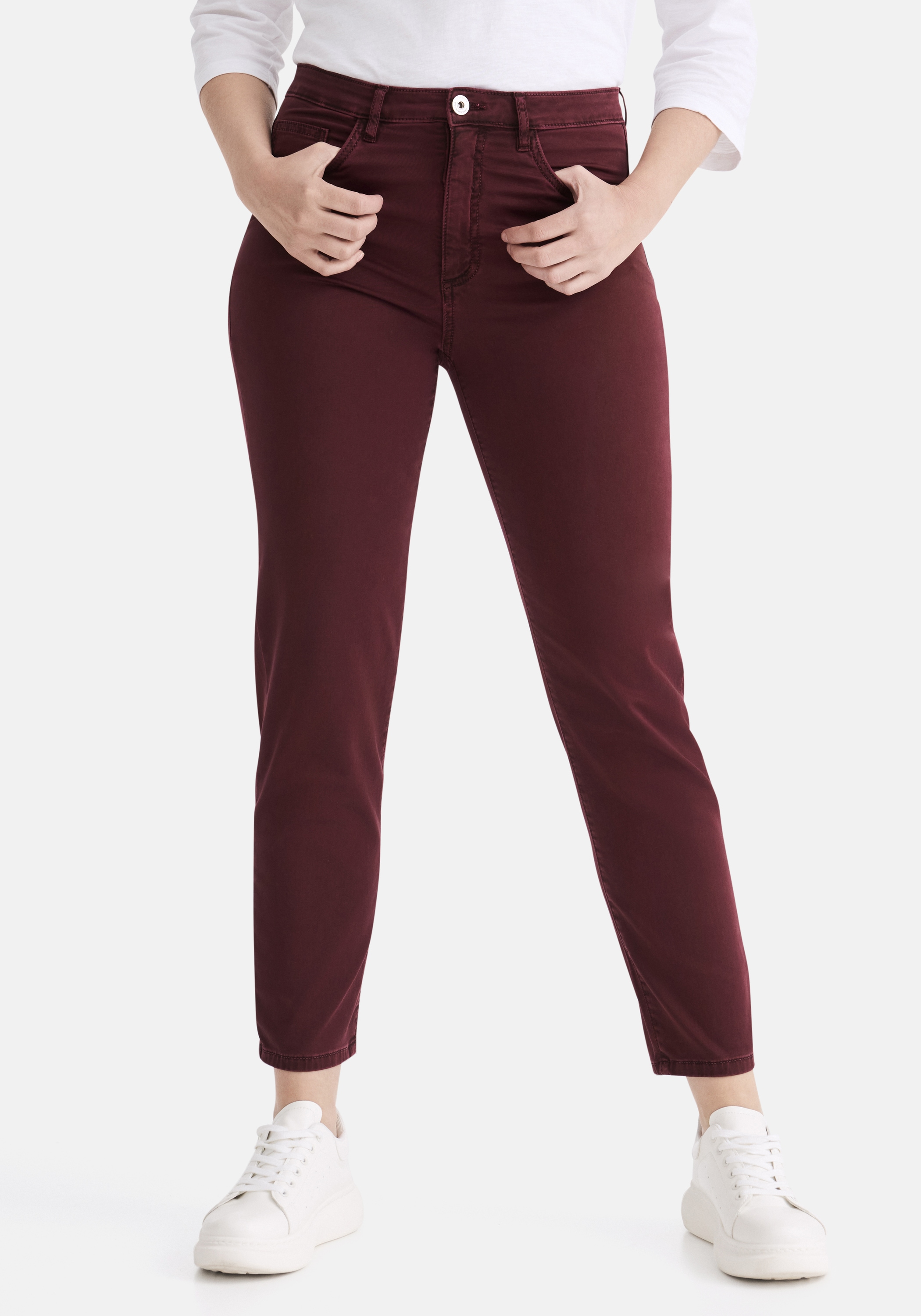 5-Pocket-Jeans STOOKER WOMEN "Nizza Denim Basic Tapered Fit", Damen, Gr. 42, Länge 30, rot (schwarz bordeaux), Denim/Jeans, 82% Baumwolle, 17% Polyester, 1% Elasthan, gerade, unten schmal lang, Jeans 5-Pocket-Jeans, Tapered Fit Casual Clean Wash...