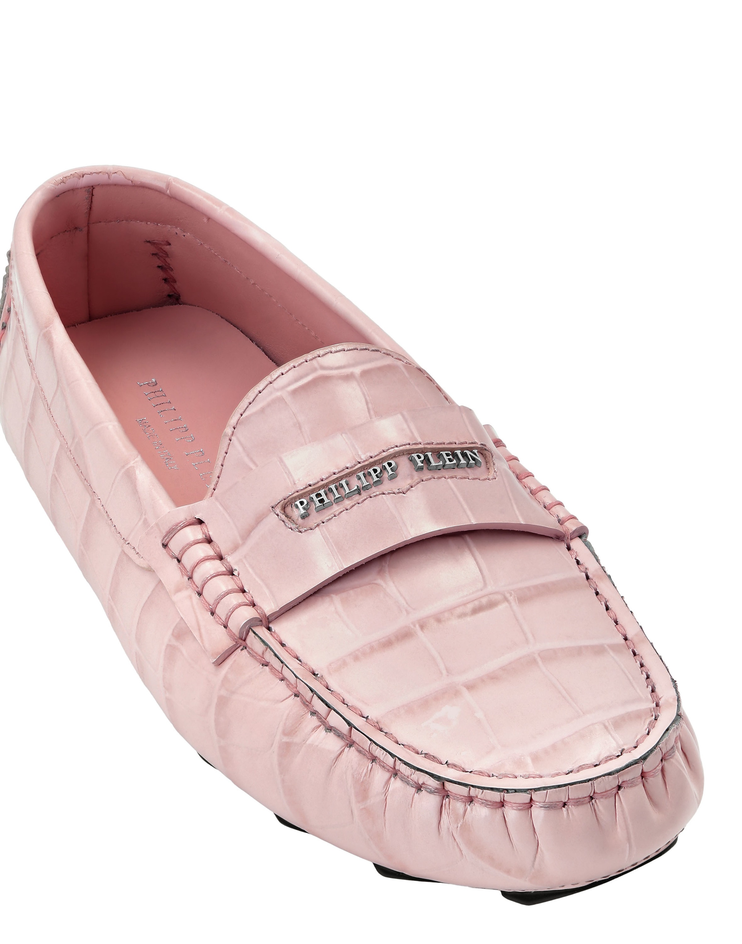 Mokassin PHILIPP PLEIN "Crocco Print", Damen, Gr. 36, Normalschaft, 03, rose, pink, Schuhe Mokassin