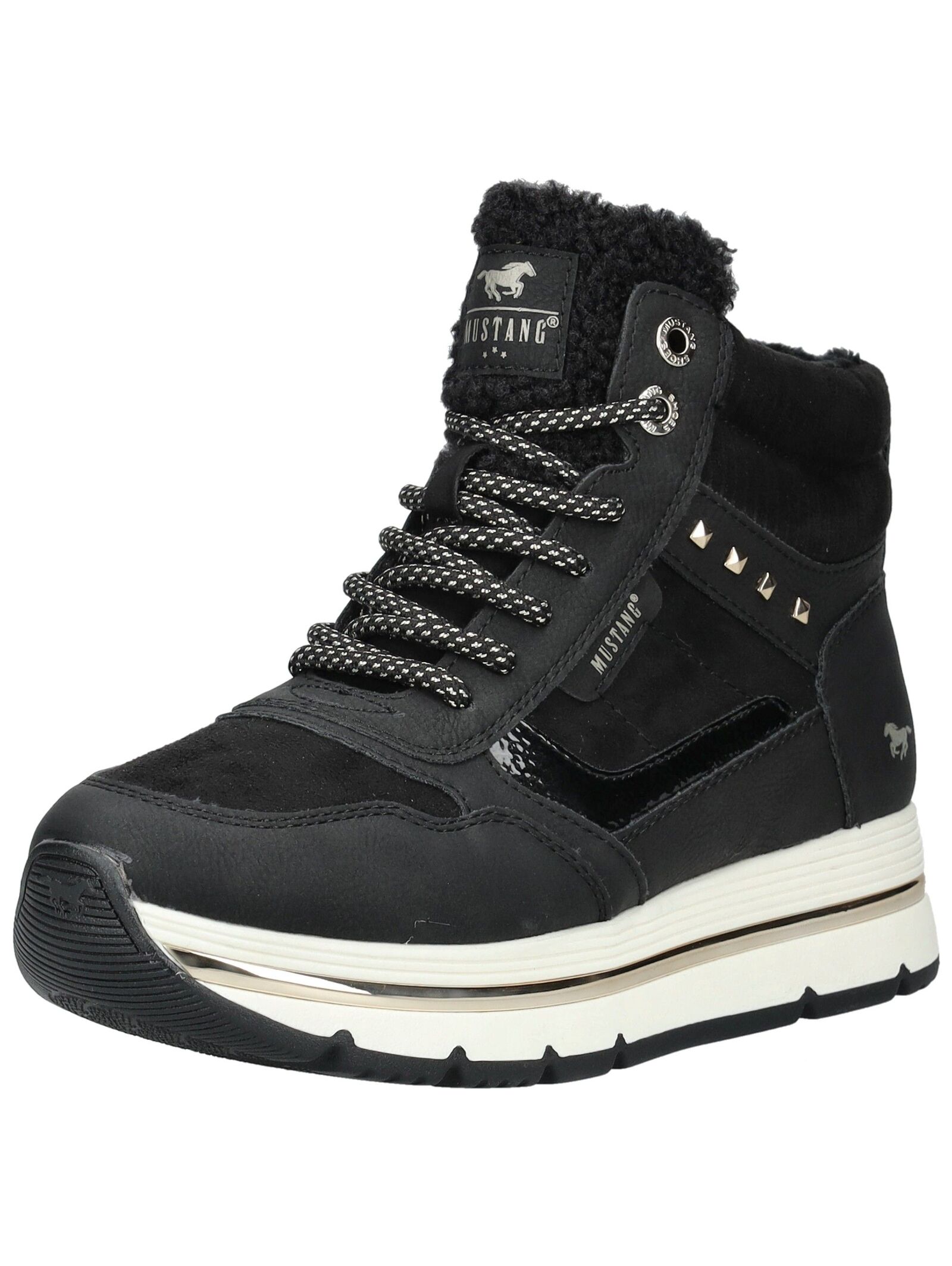 Sneaker MUSTANG SHOES "Mustang Shoes Sneaker Lederimitat/Textil", Damen, Gr. 38, schwarz, Lederimitat, Textil, Schuhe Sneaker