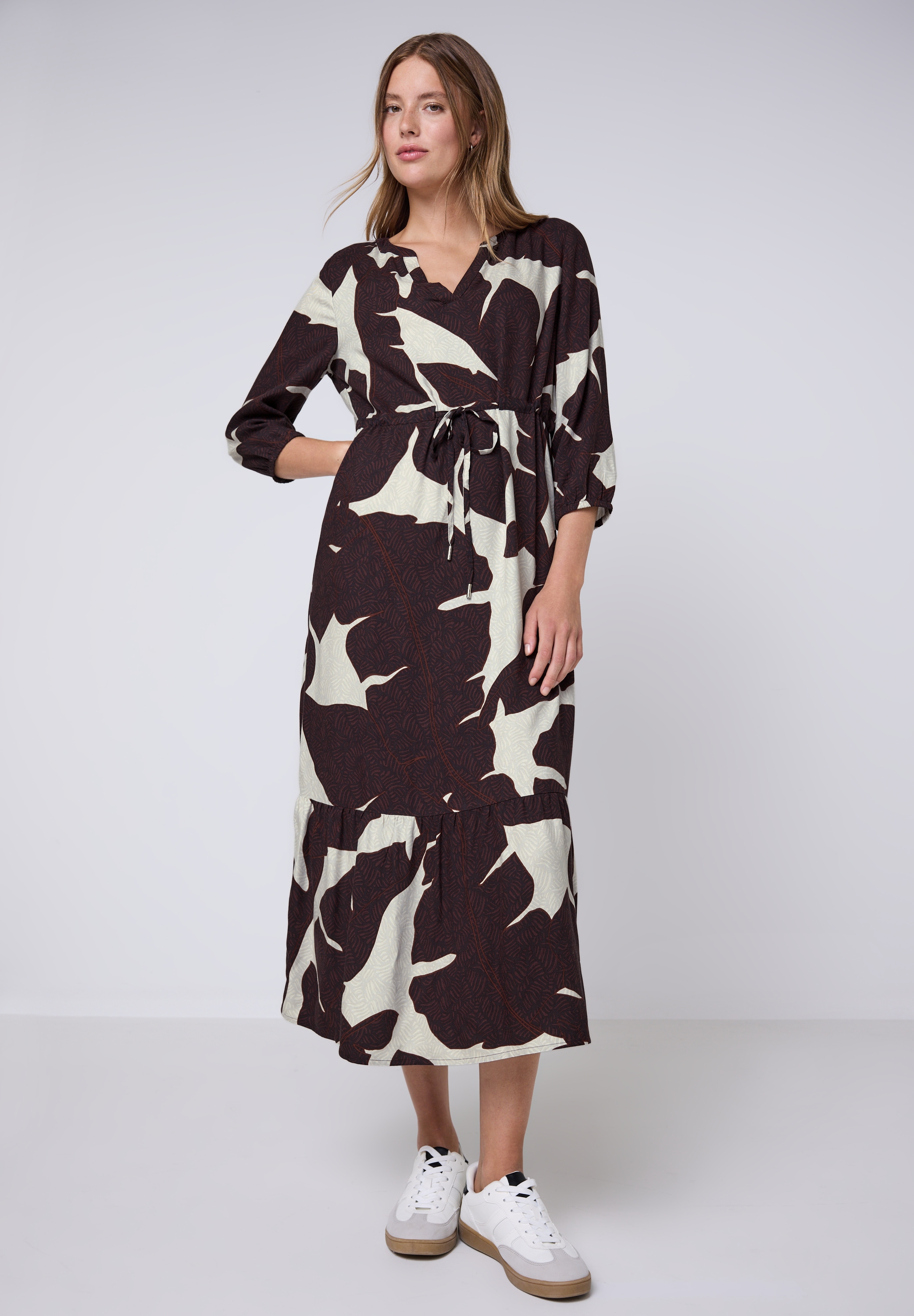 Maxikleid STREET ONE STUDIO, Damen, Gr. 40, EURO-Größen, rot (fudge rot), Stoff, 100% Viskose, bedruckt, comfort fit lang, Rundhals, elastischer Bund, Kleider Maxikleid, aus Viskose