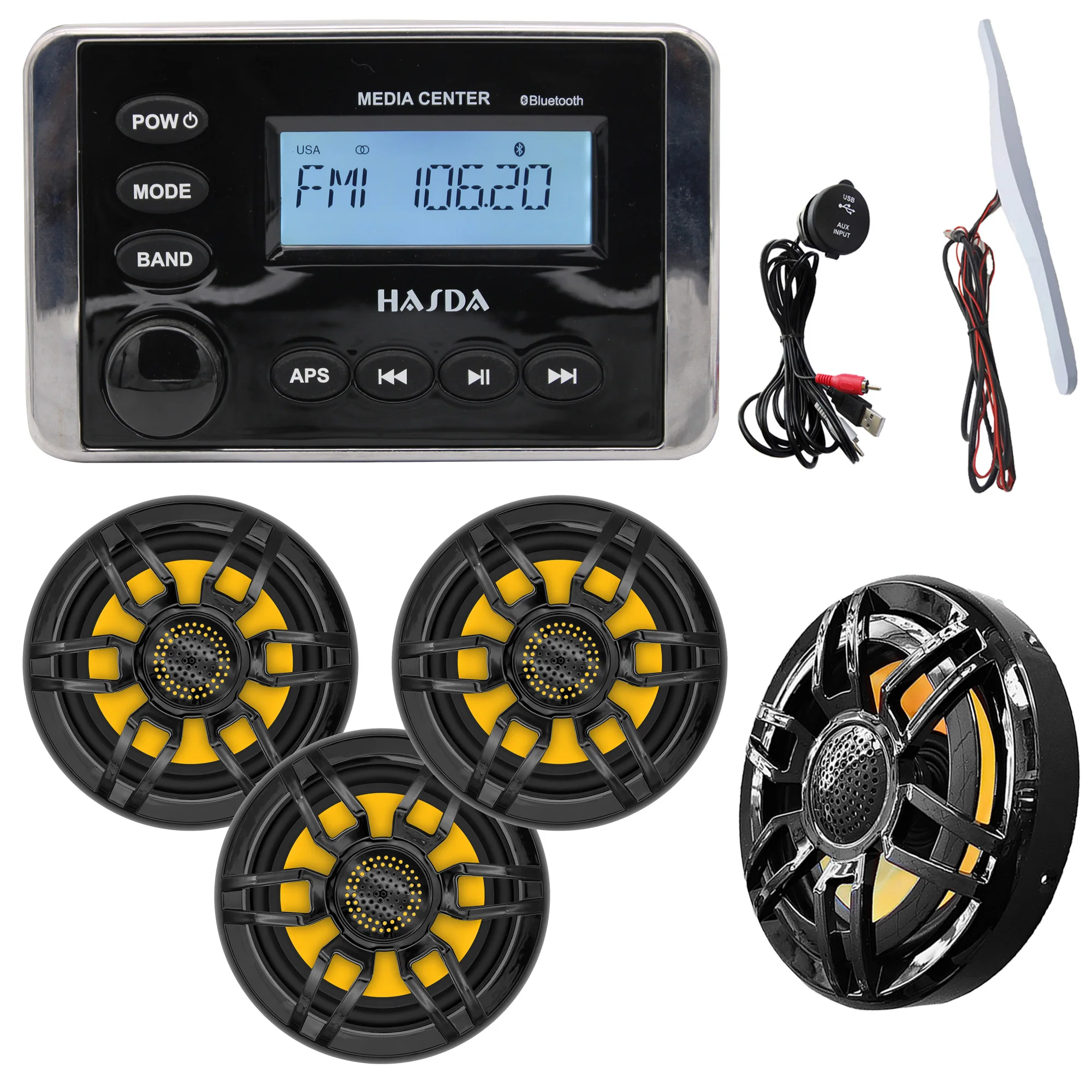 Wasserdichte Marine 8-Zoll-Lautsprecher H-068 * 4 + Bluetooth-MP3-Radio H-336 + USB-Datumskabel + AntennenANZUG
