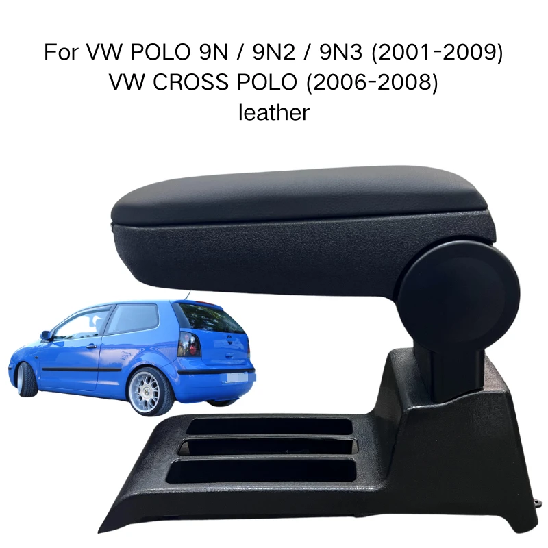 Armlehne Für VW POLO 9N / 9N2 / 9N3 2001-2009 Leder Custom Fit Mittelkonsole Aufbewahrungsbox Fahrzeugzubehör Bequem Image