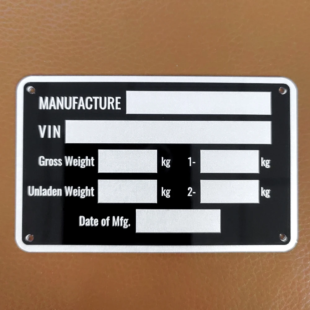 86 x 54 mm Aluminium-Anhänger-ID-Tag Vin-Platte seriell GVWR medizinische Wohnmobil-Teile Camper-Zubehör
