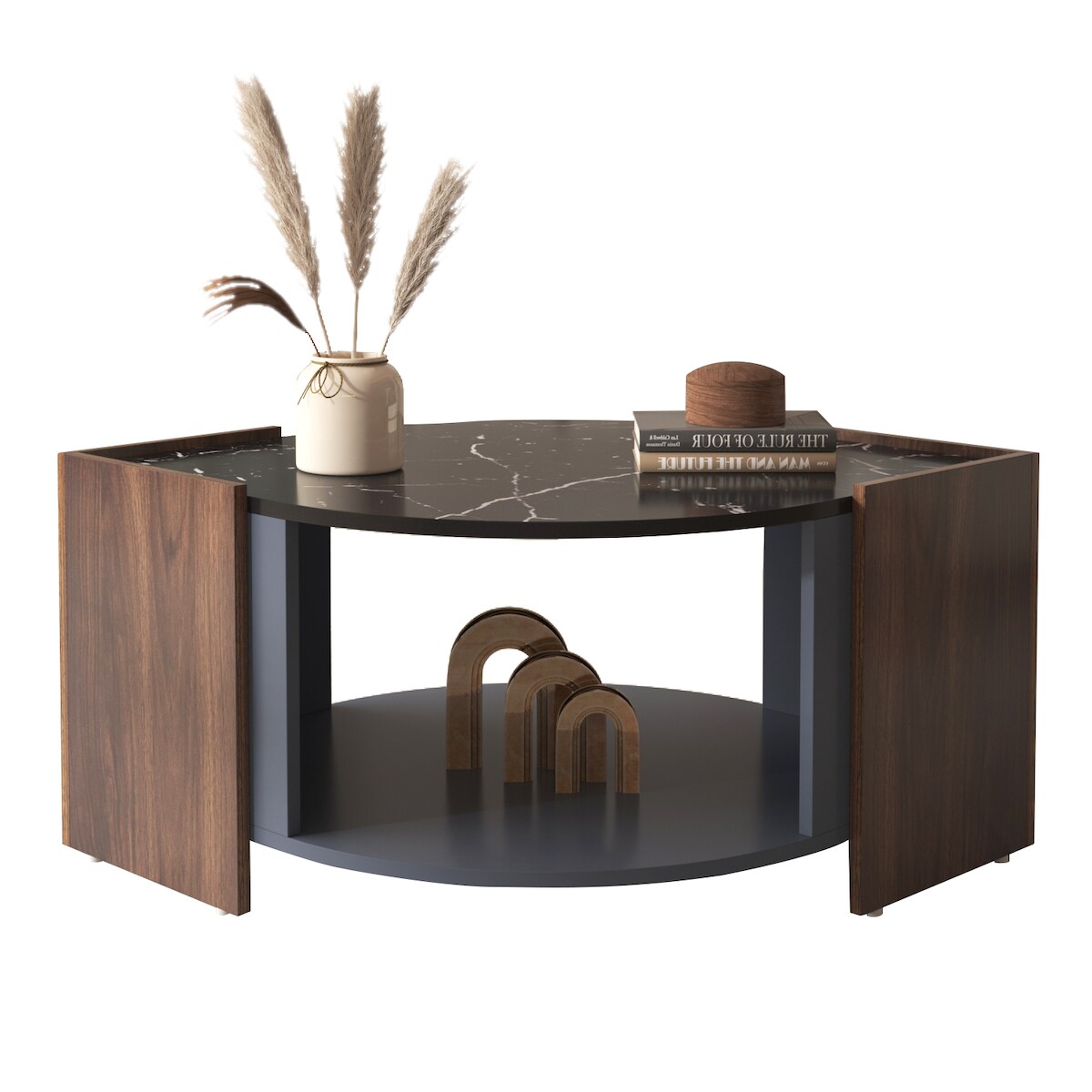 OKWISH Moderner Couchtisch 96x63x40 cm mit Stauraum und Schubladen Wohnzimmer Tisch Marmoroptik Walnuss Design Holzoptik Schwarz Image