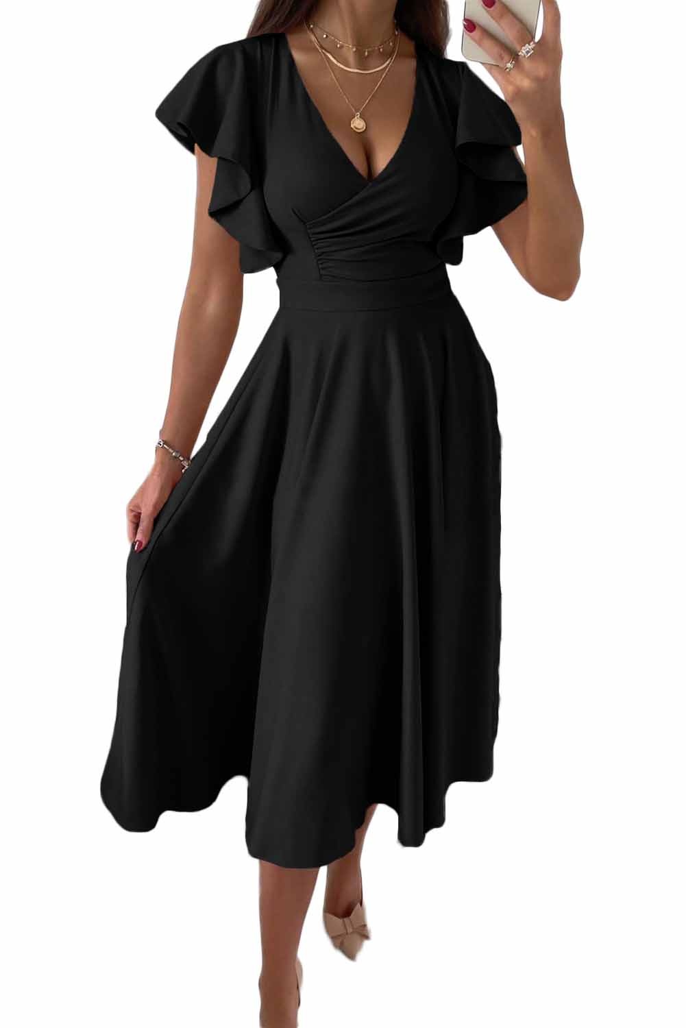 Rüschensleeve A-Linie Midi-Kleid Image