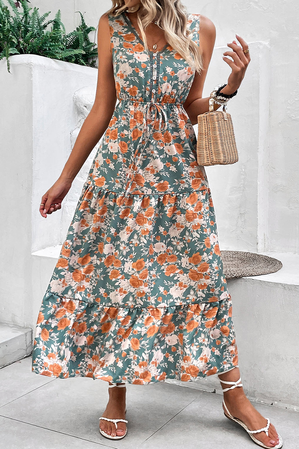 Blumen-Midi-Kleid mit Stufenrock Image