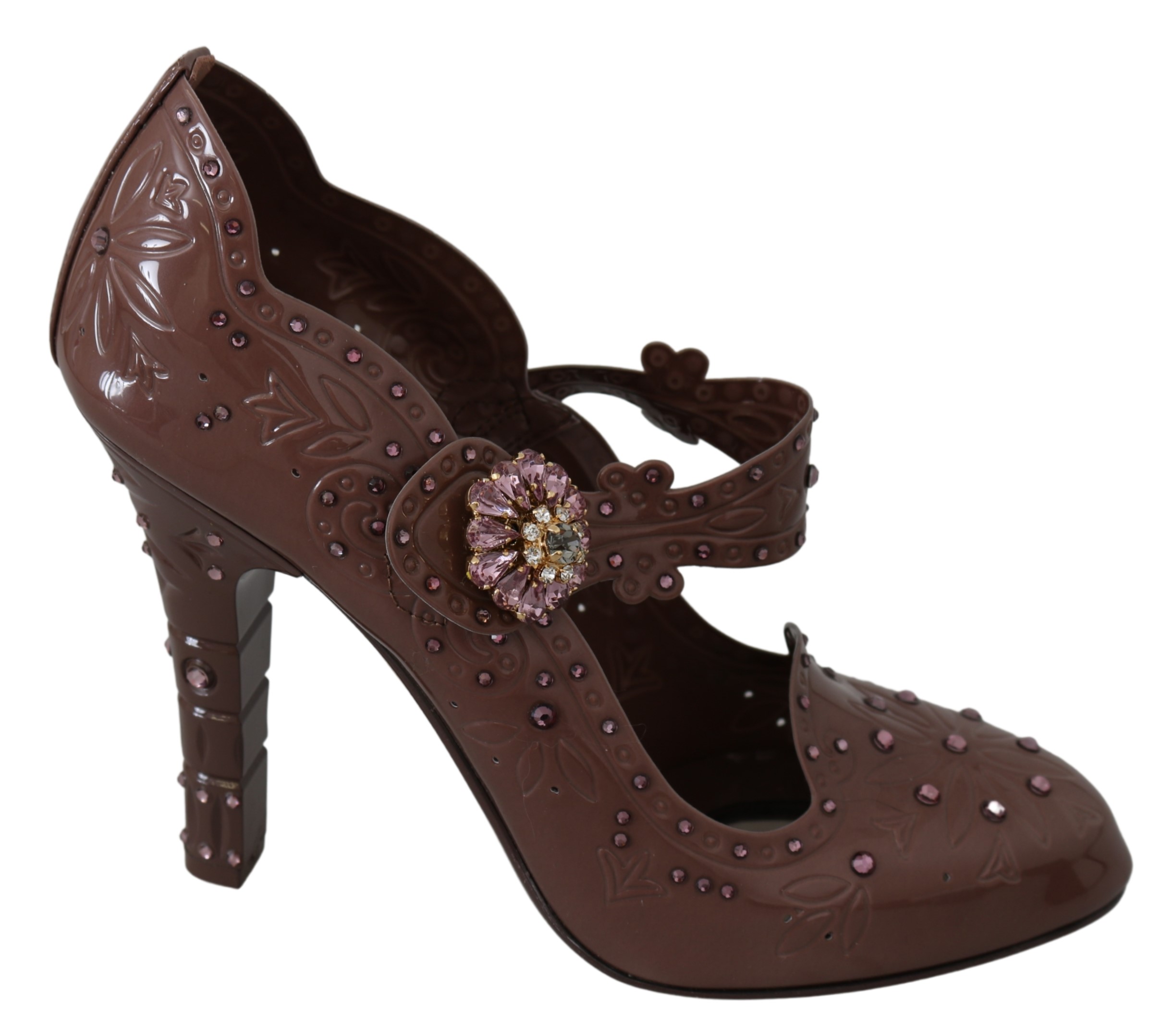 Dolce & Gabbana Chaussures à talons CINDERELLA marron à fleurs et cristaux pour femmes