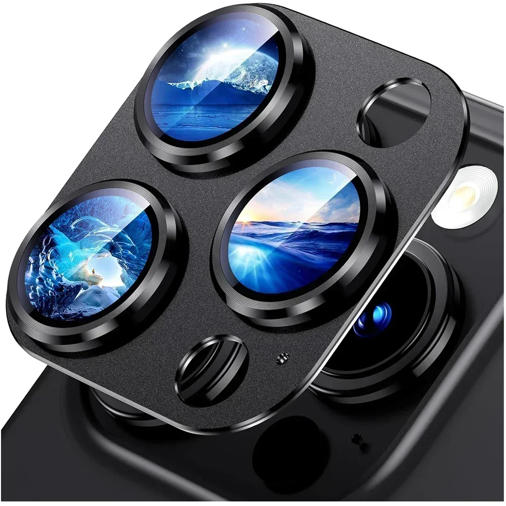 Titan-Schwarz-Metallglas-Kameraobjektiv-Displayschutz, Schutzhülle für iPhone 15 Pro Max, 14 Plus, 13, 15 Pro, 14 Pro Image