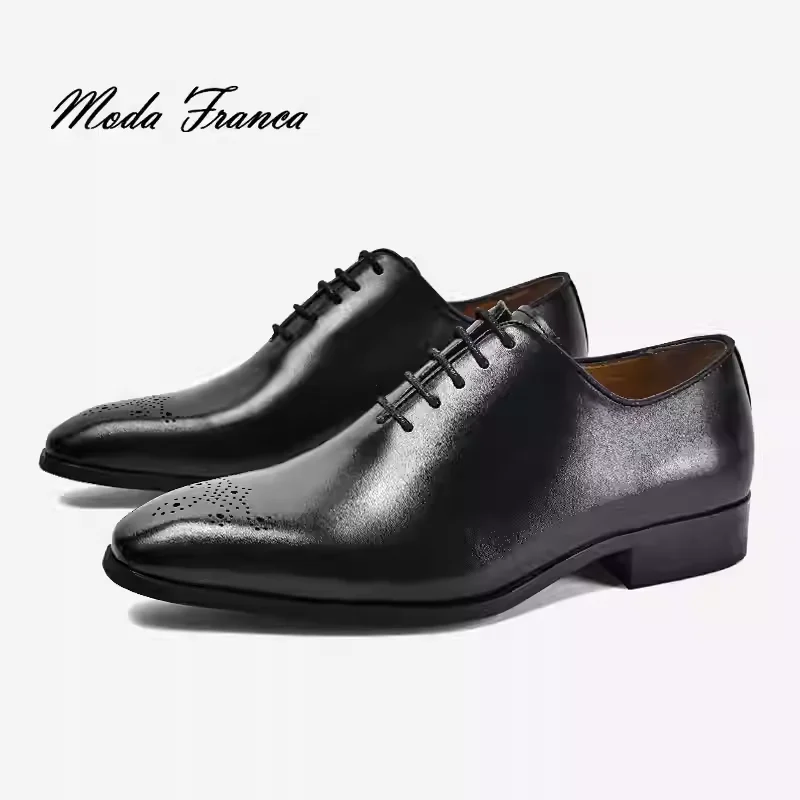 [Moda Franca] Britische Oxford-Schuhe für Herren, Brogue-Design aus echtem Leder, handgefertigte, ganz geschnittene formelle Abendschuhe, Größen 40 bis 45