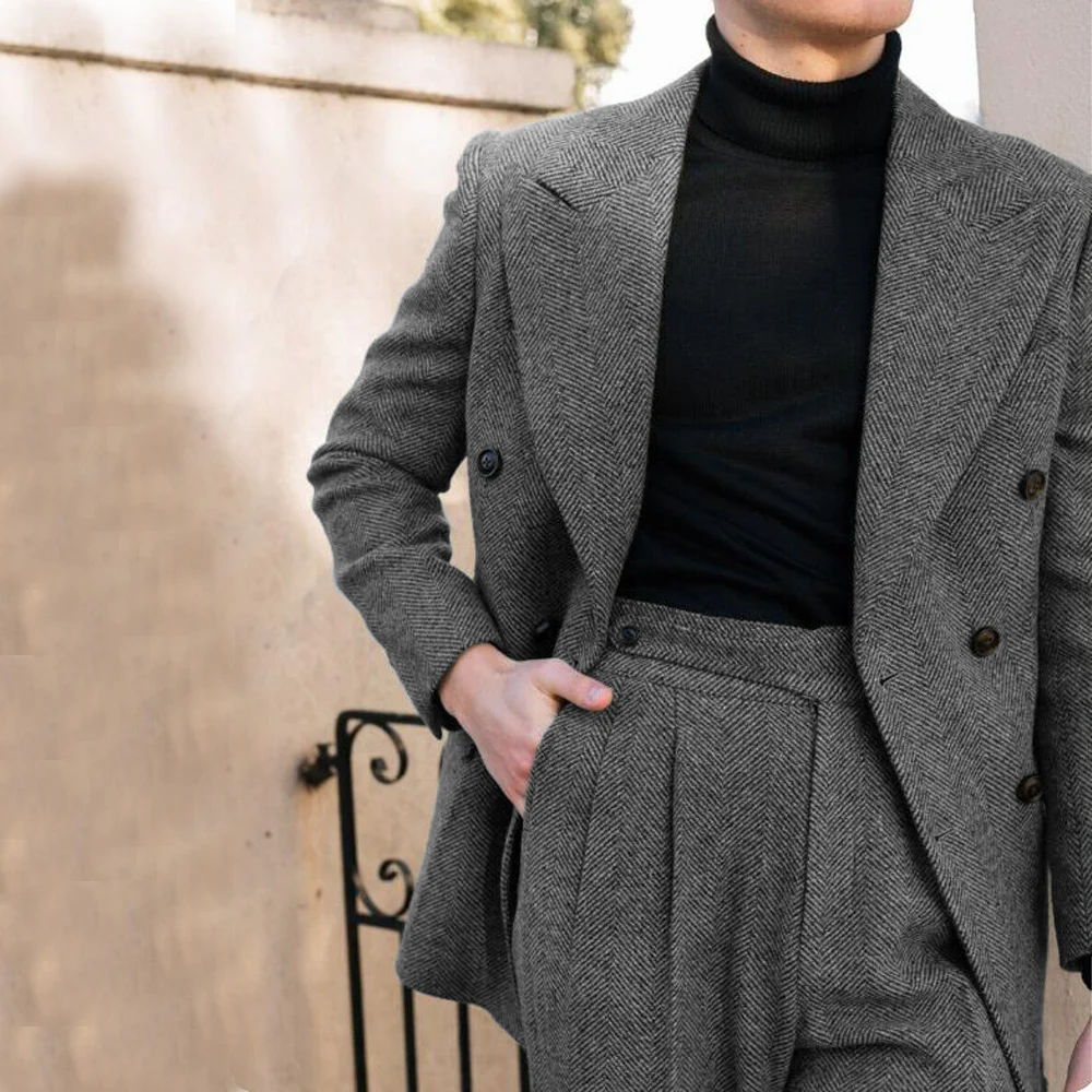 Abito da sposa da uomo a spina di pesce doppio petto formale da uomo con risvolto abito da uomo 2 pezzi completo da uomo elegante Slim Fit