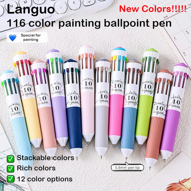 Languo 120 Farbiger Kugelschreiber 0,8mm Cartoon Soft-Grip Druckknopf Mehrfarbiger Schreibstift zum Zeichnen Overlay Schul- und Bürobedarf Image