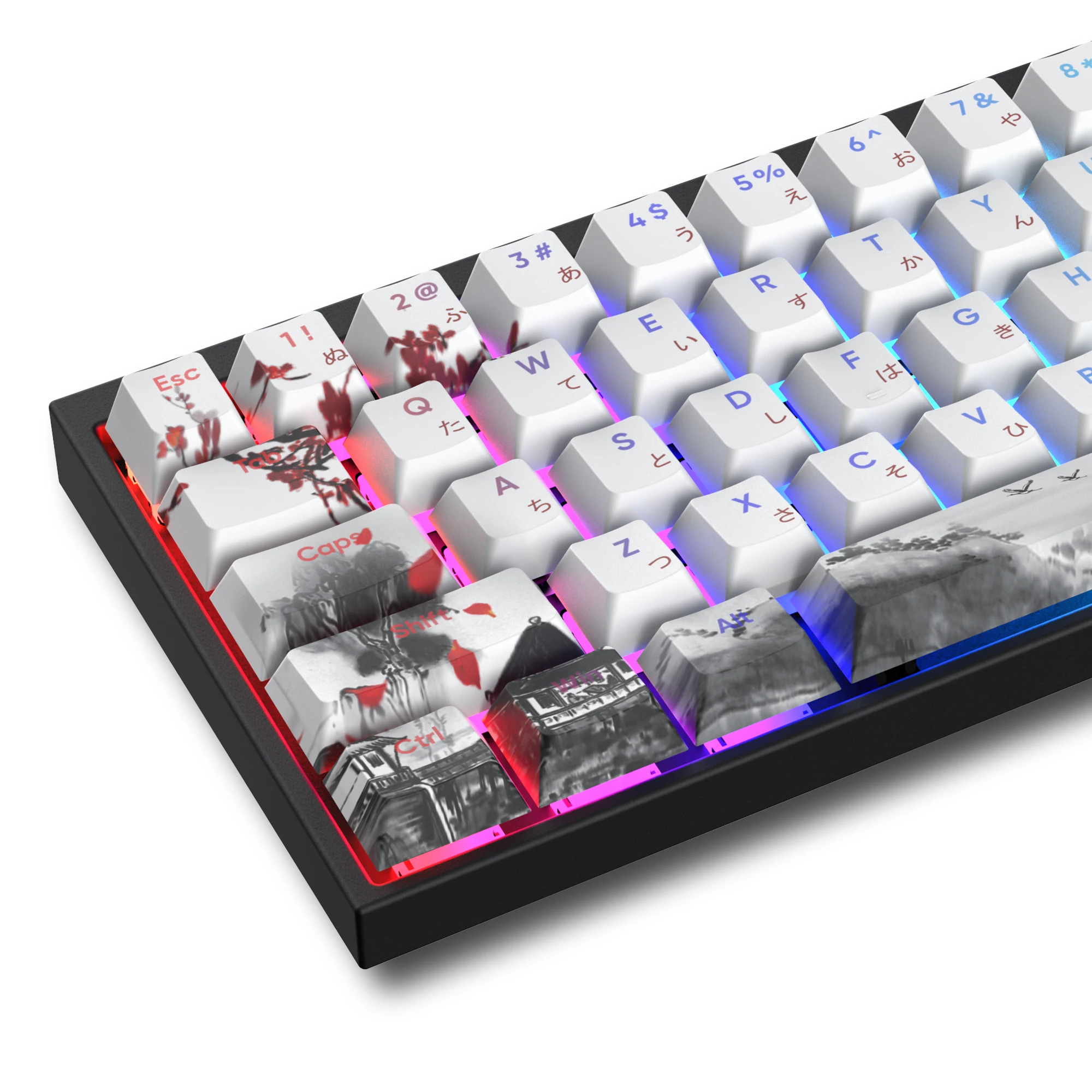 XVX Shine Through Plum Blossom, japanischer Charakter, Kirschprofil, PBT-Tastenkappe, Dye-Sub für mechanische Gamer-Tastatur, 127 Tasten Image