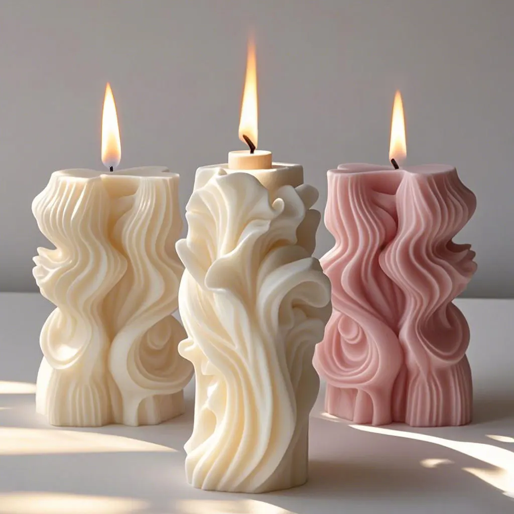 Geometrische Welle Zylinder Silikon Form handgemachte Aroma Kerze Gips Säule Ornamente Form Kerze machen liefert Image