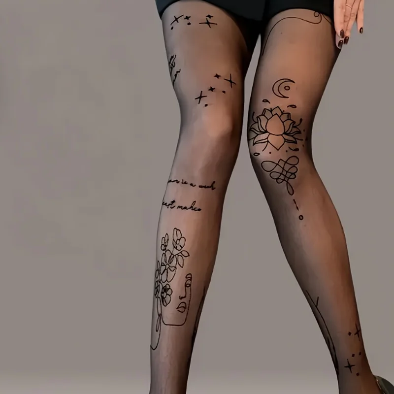 Elegante durchsichtige Damenstrumpfhose – Blumendruck, dehnbare und atmungsaktive Röhrenhose für den täglichen Gebrauch, modische Leggings Image