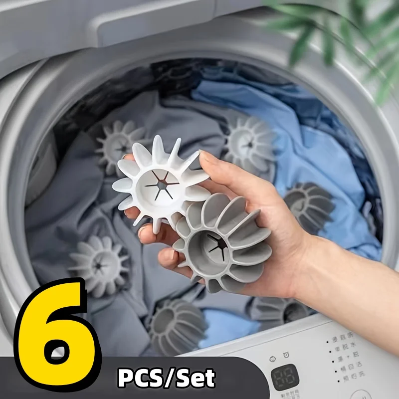 6PCS Silicone Laundry Balls Grey White Reusable Non Electric Washer Dryer Energy Saving Anti Tangle Deep Clean Clothes Softener