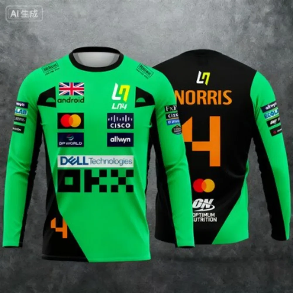 Lando Norris 2025 nouveau T-Shirt à manches longues de Style de course, vêtements de course pour Sports extrêmes, vêtements de sport respirants à manches longues