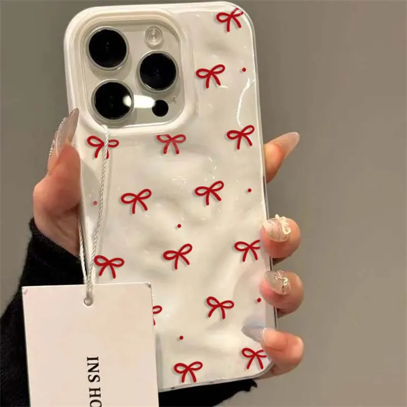 Custodia per telefono con fiocco rosso per IPhone 17 Air 16 15 14 13 12 11 Pro Max Girl Cover per IPhone 16 15 14 Plus 13 12 11 Custodia Funda Cover