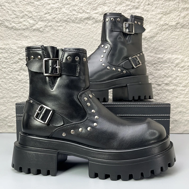 Plus Size Herren Casual Bühne Nachtclub High Chelsea Stiefel schwarz Designer Schuhe Cowboy Original Lederstiefel coole Motorrad Bota