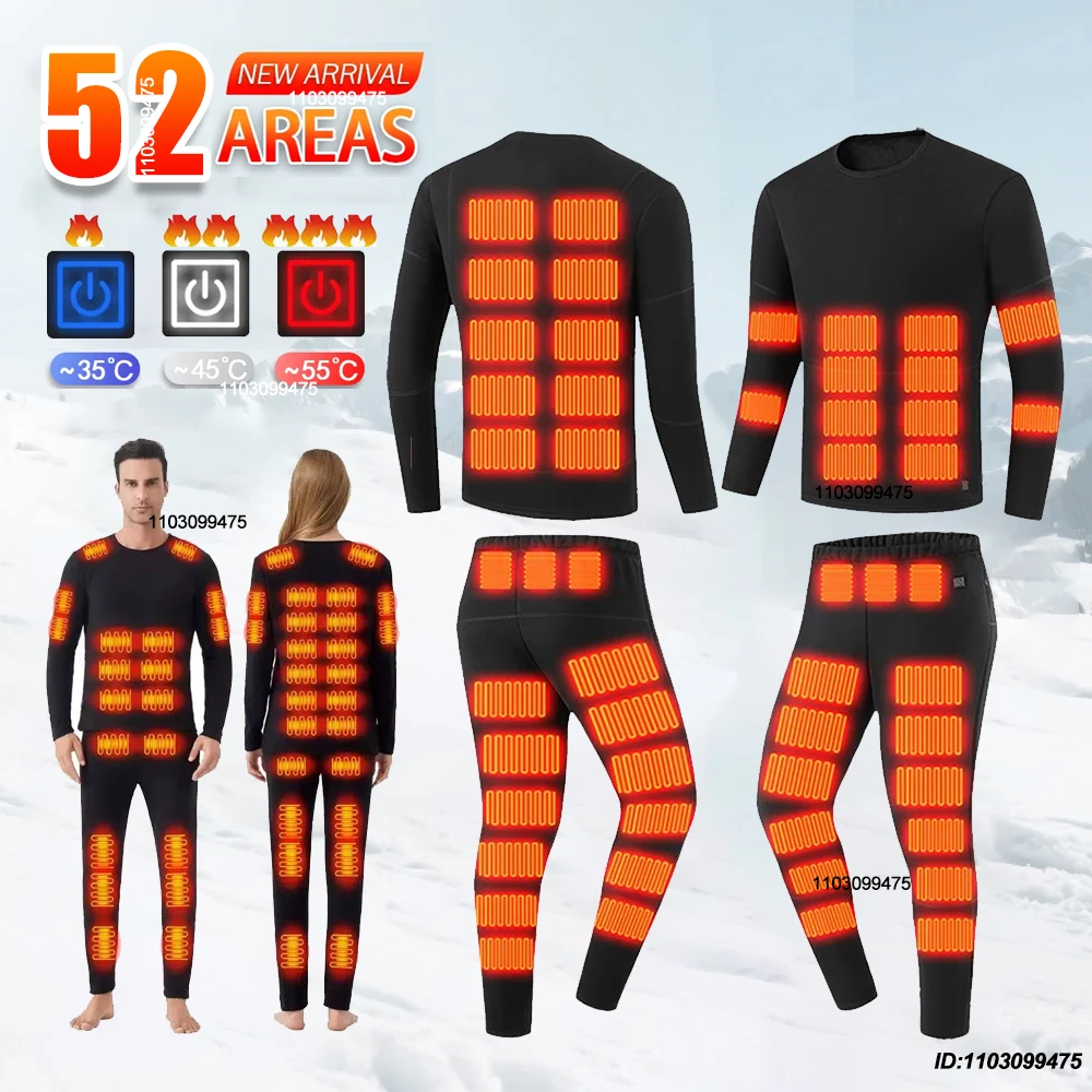 52 zones sous-vêtements chauffants ski sous-vêtements de ski chauffants électriques hiver snowboard sous-vêtements thermiques femmes hommes veste chauffante