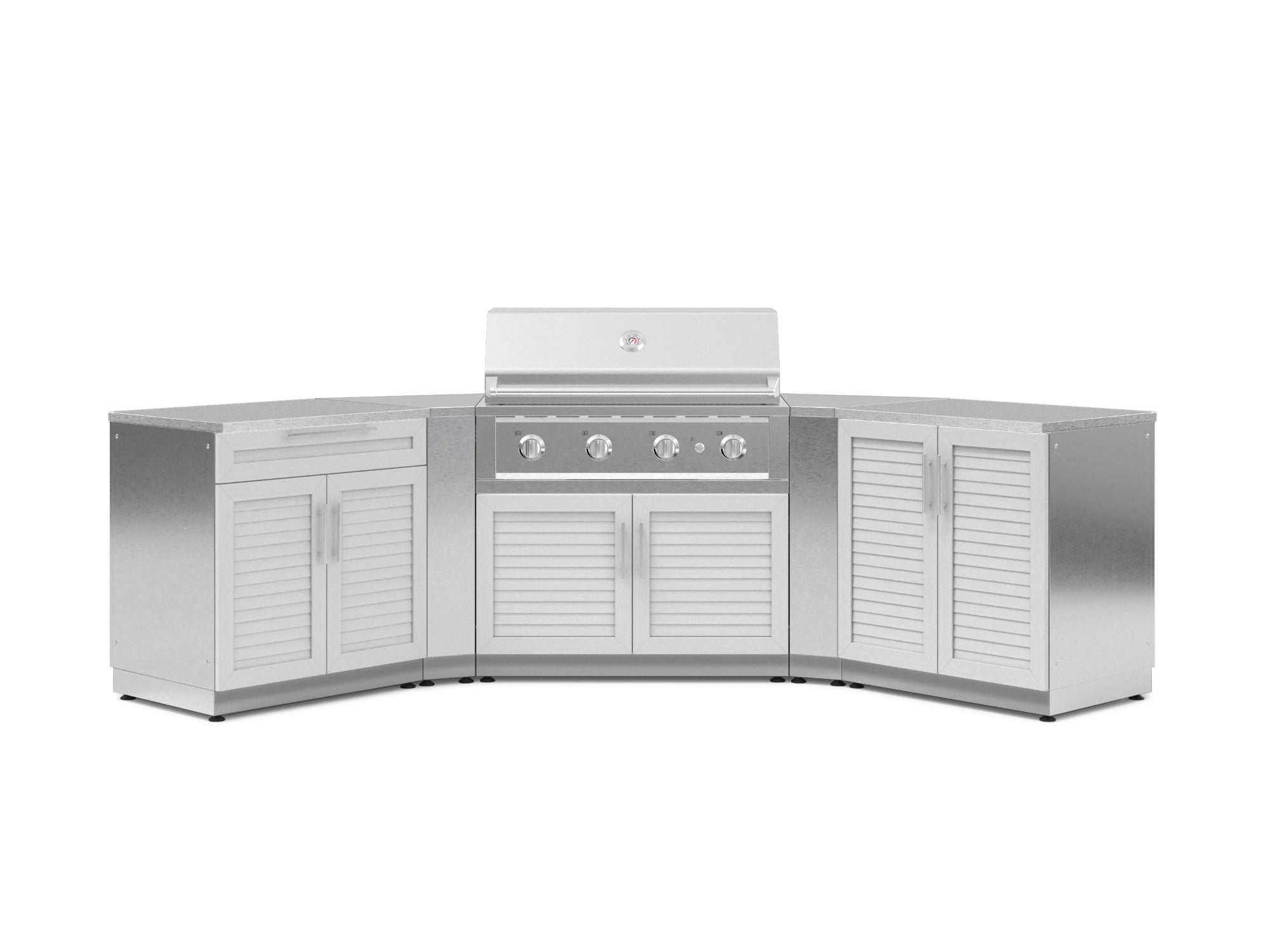NewAge Outdoor Kitchens Stainless-Steel 7-Piece Cabinet Set with 2 Door, Bar, Corner, Grill Cabinet, Performance Grill, and Countertops