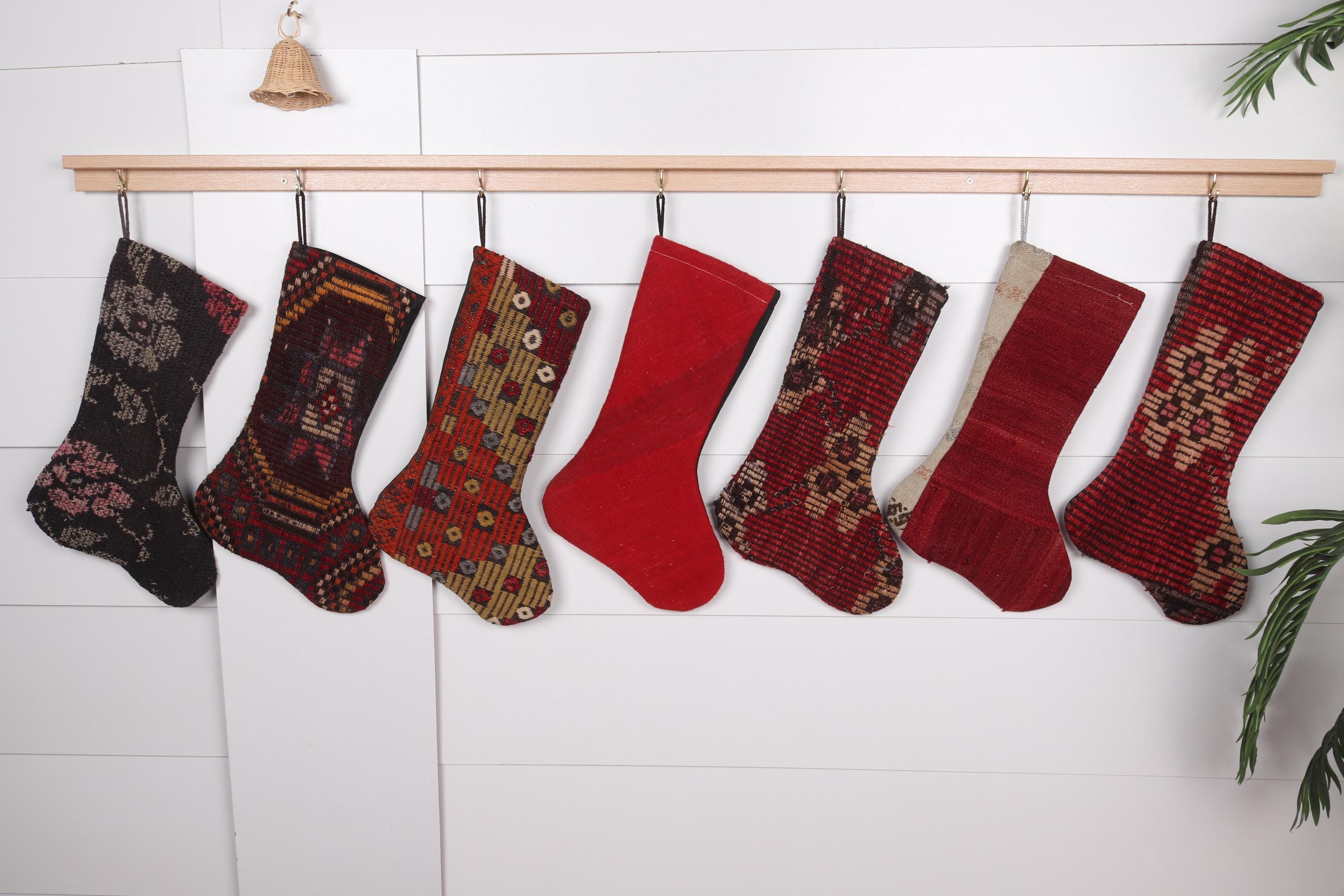 Calza di Natale vintage, calza di Natale fatta a mano, calza di Natale rustica, calza di Natale kilim, calza di Natale antica da regalo,