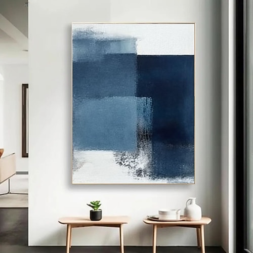 Handgemaltes nordisches abstraktes Gemälde, minimalistisches Dekor, blauer Farbverlauf, Graffiti-Poster, Wandkunst, Leinwandbilder, Wanddekoration für Wohnzimmer, Heimdekoration, Wandkunstgemälde Image