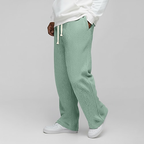 Herren Waffel Jogginghose Hose Baggy-Hosen Freizeithose Kordelzug Gerader Schnitt Einfarbig Komfort Volle Länge Outdoor Lässig Täglich Urlaub Mode Lässiger Schnitt Blau Schwarz Mikroelastisch Image