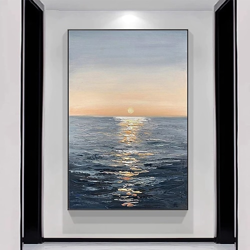 Mintura, handgefertigte Ölgemälde mit Sonnenaufgangs- und Meerblick auf Leinwand, moderne Wanddekoration für Ihr Zuhause, gerollt, rahmenlos, ungespannt Image