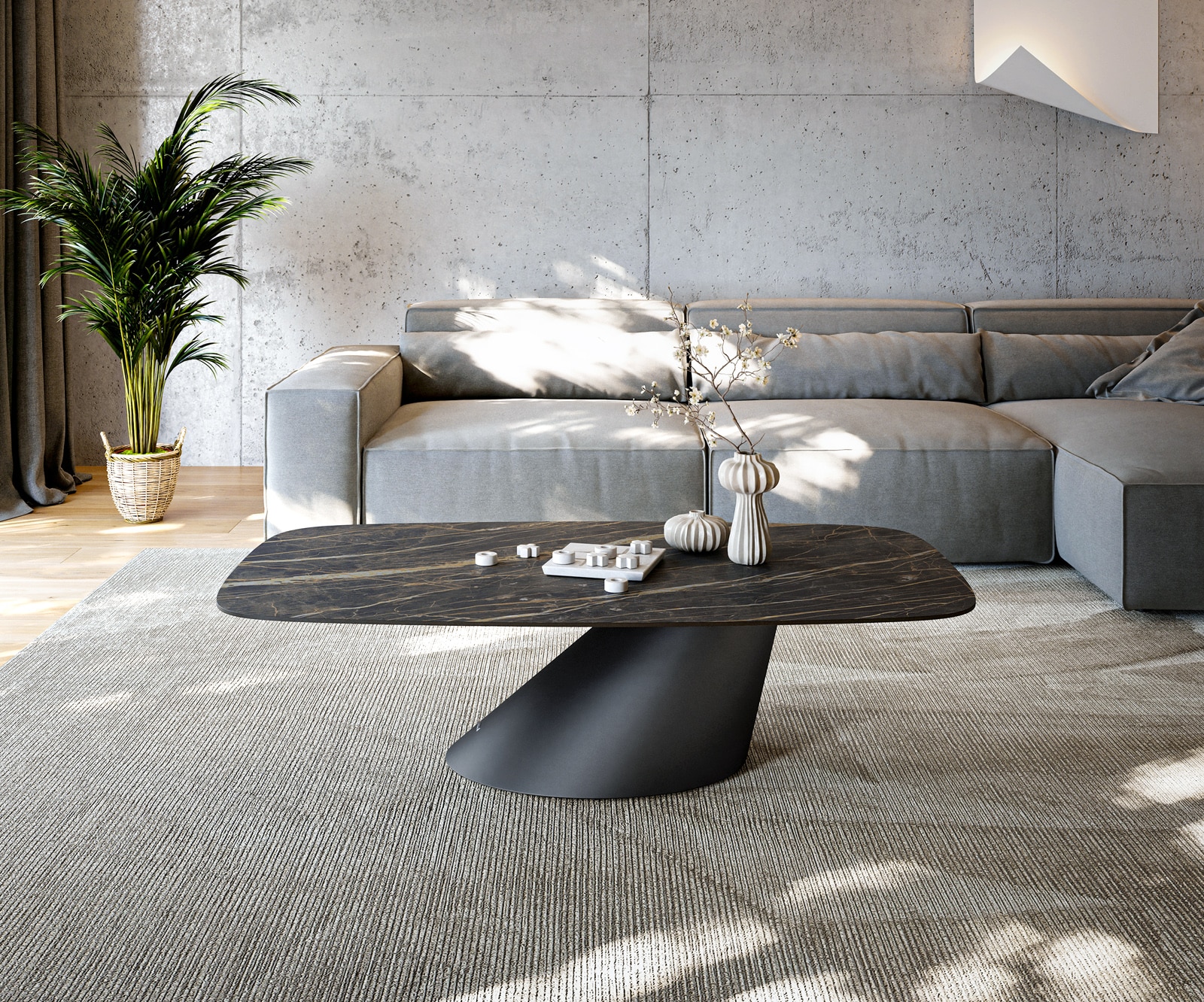 DELIFE Couchtisch Edge Boot 140x80 cm Keramik Laminam® Noir Desir Braun Conis Metall Schwarz, Couchtische Image