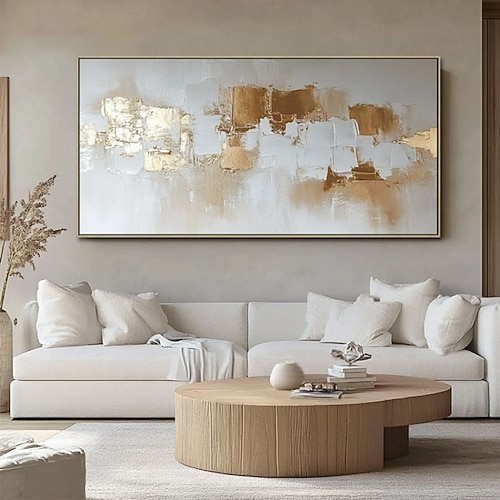 Handgemaltes Ölgemälde auf Leinwand, modernes, abstraktes Wandbild in Goldtönen, gerollt, rahmenlos, ungespannt. Image